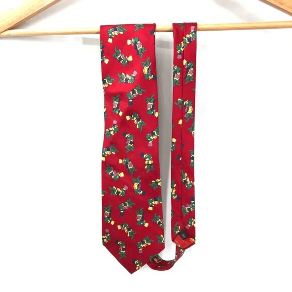 vintageVAN LOREN Italy Italian 100% Silk Tie Red fancy Frog‎ Tails & Top Hat